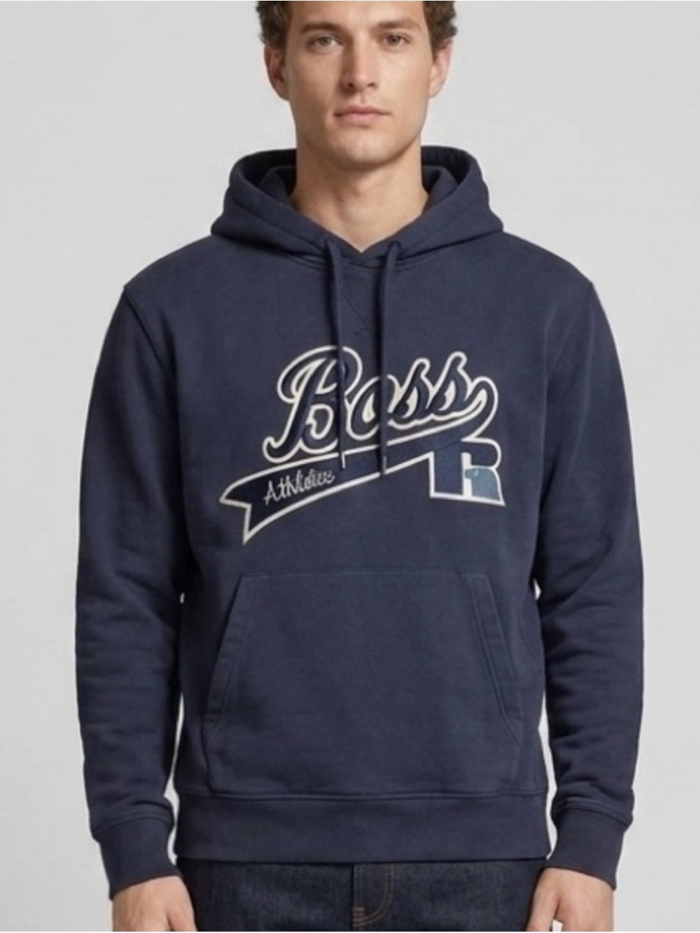 BOSS Hugo Boss x Russell Athletic Graphic Pullover Hoodie Navy Blue Size S